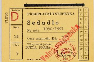 Předplatní vstupenka Dukla Praha,1900/91