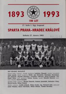 Program  AC Sparta Praha vs. Hradec Králové, 1993