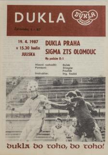 Program Dukla Praha v.Sigma ZTS Olomouc, 1987
