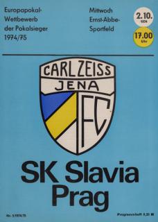 Program Europokal Carl Zeiss Jena vs. Slavia Prag, 1974