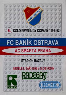 Program  FC Banik Ostrava vs. AC Sparta Praha, 1996