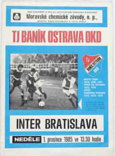 Program  FC Banik Ostrava vs.Inter Bratislava , 1985