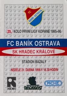 Program  FC Banik Ostrava vs. SK Hradec Králové, 1996