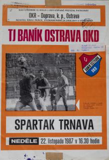 Program  FC Banik Ostrava vs. Spartak Trnava, 1987