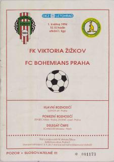 Program - FK Viktoria Žižkov v. FC Bohemians Praha, 1994 II