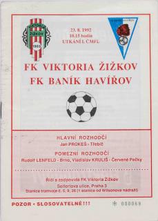 Program - FK Viktoria Žižkov v. FK Baník Havířov, 1992