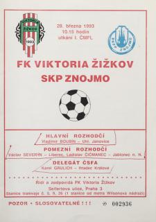 Program - FK Viktoria Žižkov v. SKP Znojmo, 1993
