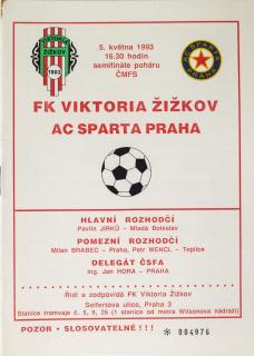Program - FK Viktoria Žižkov vs. AC Sparta Praha ,1993
