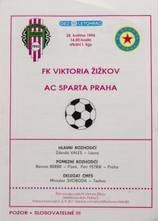 Program - FK Viktoria Žižkov vs. AC Sparta Praha ,1994