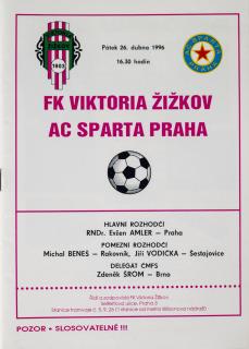 Program - FK Viktoria Žižkov vs. AC Sparta Praha ,1996