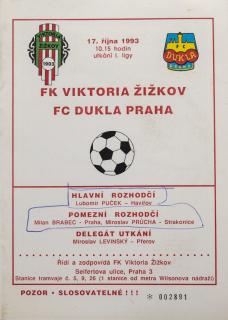 Program - FK Viktoria Žižkov vs. Dukla Praha ,1993