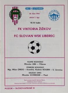 Program - FK Viktoria Žižkov vs. FC Slovan WSK Liberec, 1994