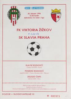 Program - FK Viktoria Žižkov vs. SJK Slavia Slavia, 4/94