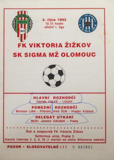 Program - FK Viktoria Žižkov vs. SK Sigma Olomouc, 1993