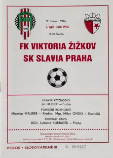 Program - FK Viktoria Žižkov vs. SK Slavia Praha, 1996
