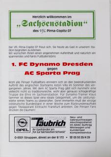 Program fotbal , 1. FC Dynamo Dresden v. AC Sparta Prag