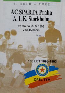 Program fotbal, AC Sparta Praha v. AIK Stockholm, 1993