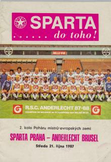 Program fotbal, AC Sparta Praha v. Anderlecht Brusel, 1987