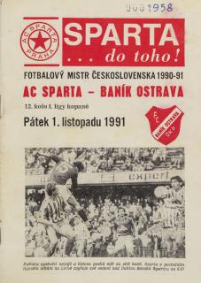 Program fotbal, AC Sparta Praha v. Baník Ostrava, 1991