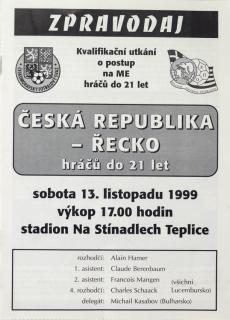 Program fotbal , ČR v. Řecko, U21, 1999