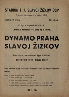 Program fotbal, Dynamo Praha v. Slavoj Žižkov, 1964
