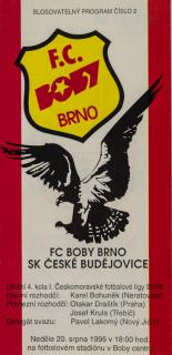 Program fotbal  FC Boby Brno vs.SK Čes. Budějovice, 1995