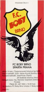Program fotbal  FC Boby Brno vs. Sparta Praha, 1994