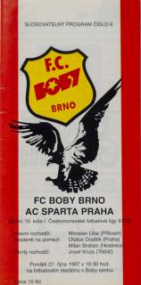 Program fotbal  FC Boby Brno vs. Sparta Praha, 1997