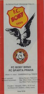 Program fotbal  FC Boby Brno vs. Sparta Praha, 1998