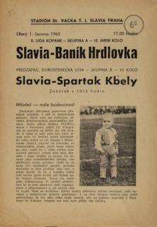 Program fotbal, Slavia v. Baník Hrdlovka,  1965