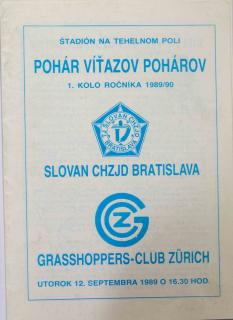 Program fotbal, Slovan CHZJD Bratislava v. Grasshoppers Zurich, 1989