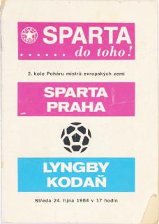 Program fotbal, Sparta ČKD Praha v.Lyngby Kodaň, PMEZ, 1984