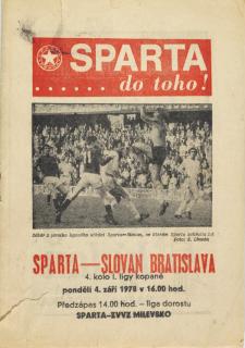 Program fotbal, SPARTA- Slovan Bratislava, 1978