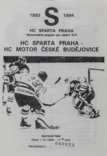 Program hokej, HC Sparta Praha  vs. Čes. Budějovice, 1994