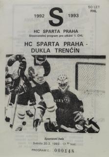 Program hokej, HC Sparta Praha  vs. Dukla Trenčín, 1993