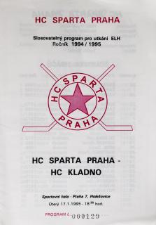 Program hokej, HC Sparta Praha  vs. HC, Kladno, 1995