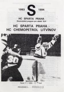 Program hokej, HC Sparta Praha  vs. HC Litvínov 1994