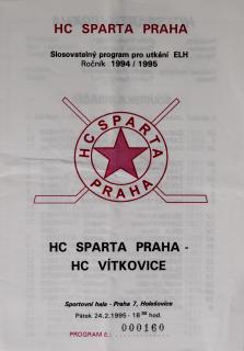 Program hokej, HC Sparta Praha  vs. HC Vítkovice, 1995