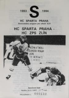 Program hokej, HC Sparta Praha  vs. HC ZPS Zlín, 1993
