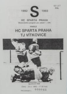 Program hokej, HC Sparta Praha  vs.TJ Vítkovice, 1993