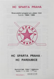 Program hokej, HC Sparta vs. HC Pardubice, 12/1994