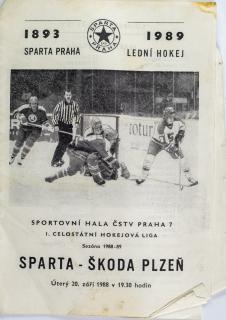 Program hokej,  Sparta v. Škoda Plzeň, 1988/89