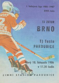 Program hokej, TJ Tesla Pardubice v. Zetor Brno, 1986