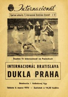 Program Internacionál  Bratislava  vs. Dukla Praha, 1976