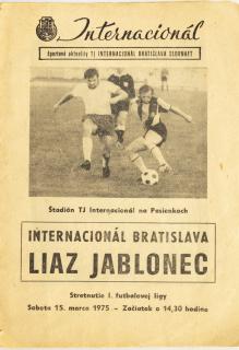 Program Internacionál  Bratislava  vs. Liaz Jablonec, 1975