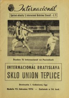 Program Internacionál  Bratislava  vs. Sklo Union Teplice, 1976