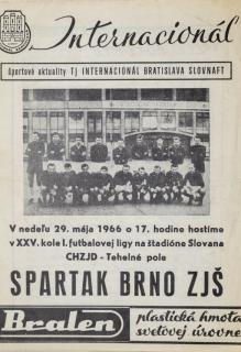 Program Internacionál  Bratislava  vs. Spartak Brno ZJŠ, 1966