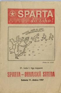 Program k utkání  1. ligy, Sparta v. Dunajská Streda,1987