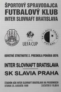Program k utkání Inter Slovnaft vs. Slavia Praha, UEFA, 1998
