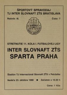 Program k utkání Slovnaft vs. Sparta Praha, 1988